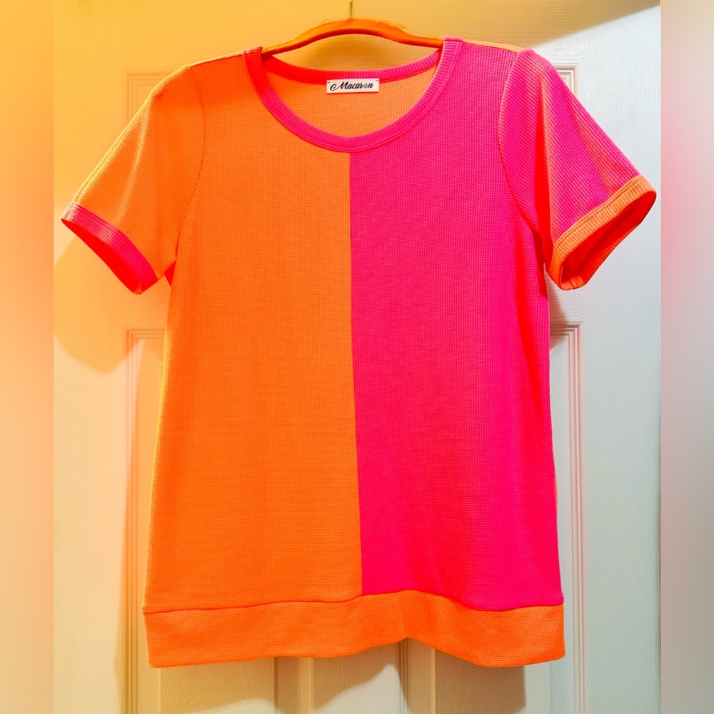 Macaron short sleeve color block top, new without tag, size medium. Very soft!